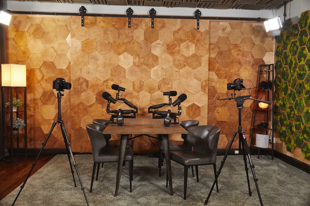 Inside a podcast recording studio
